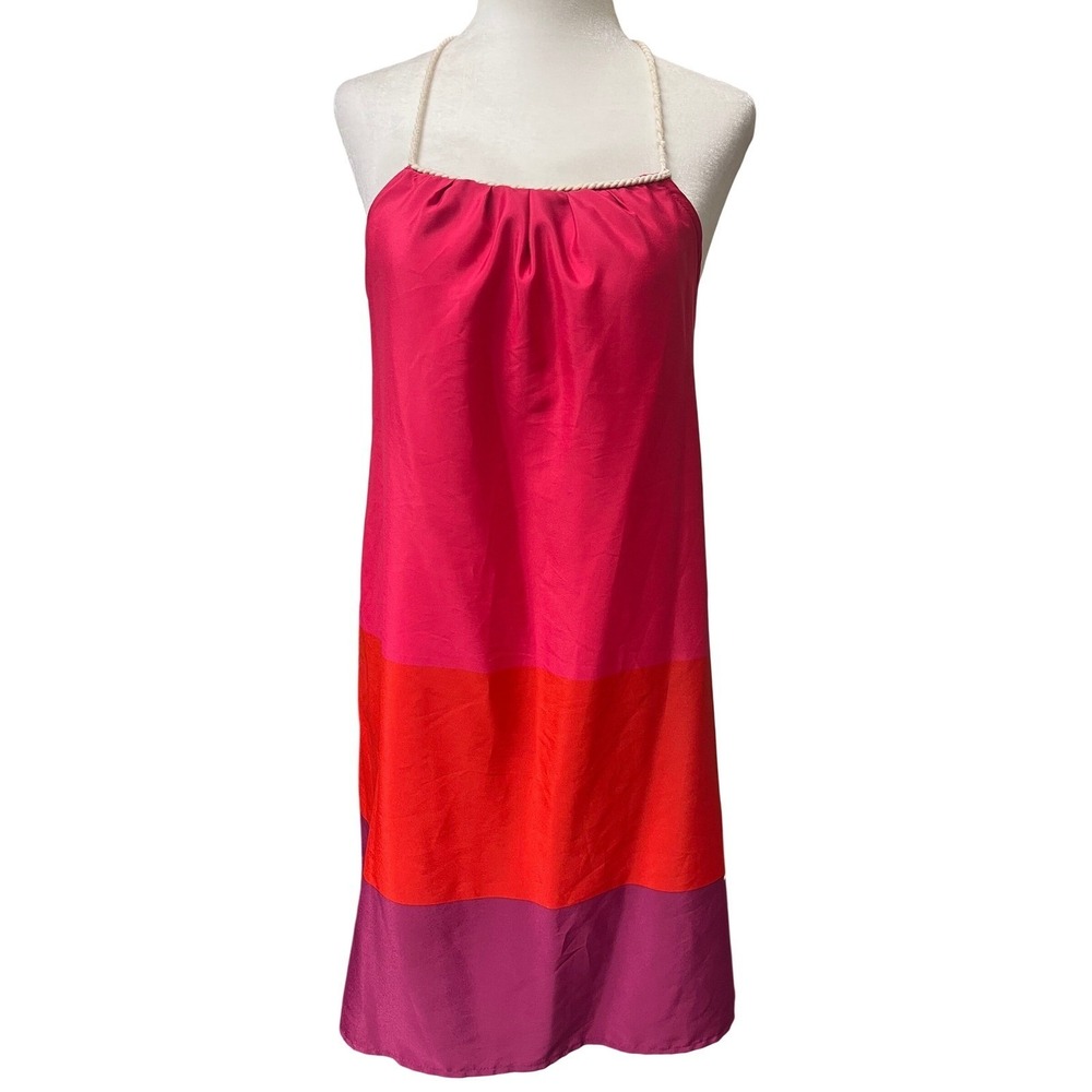 Zara TRF Pink Orange Purple Colorblock Rope Halter Mini Dress Small